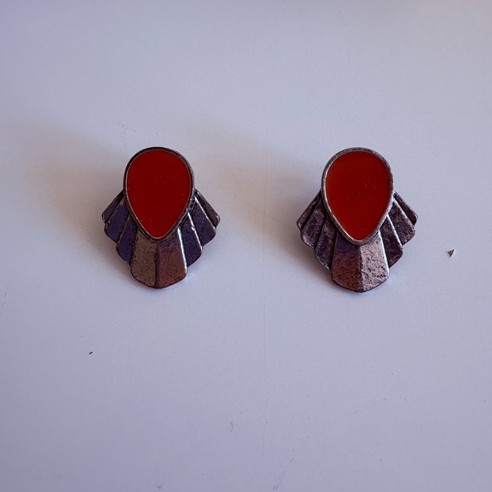 Elegant Orange and Silver Earrings
